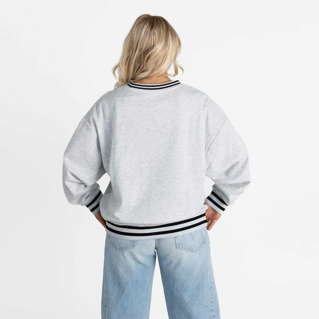 Buffalo Bills Gameday Couture Women's Oversized Gridiron Drive Ringer Stripe Sweatshirt - Ash/Black cheap