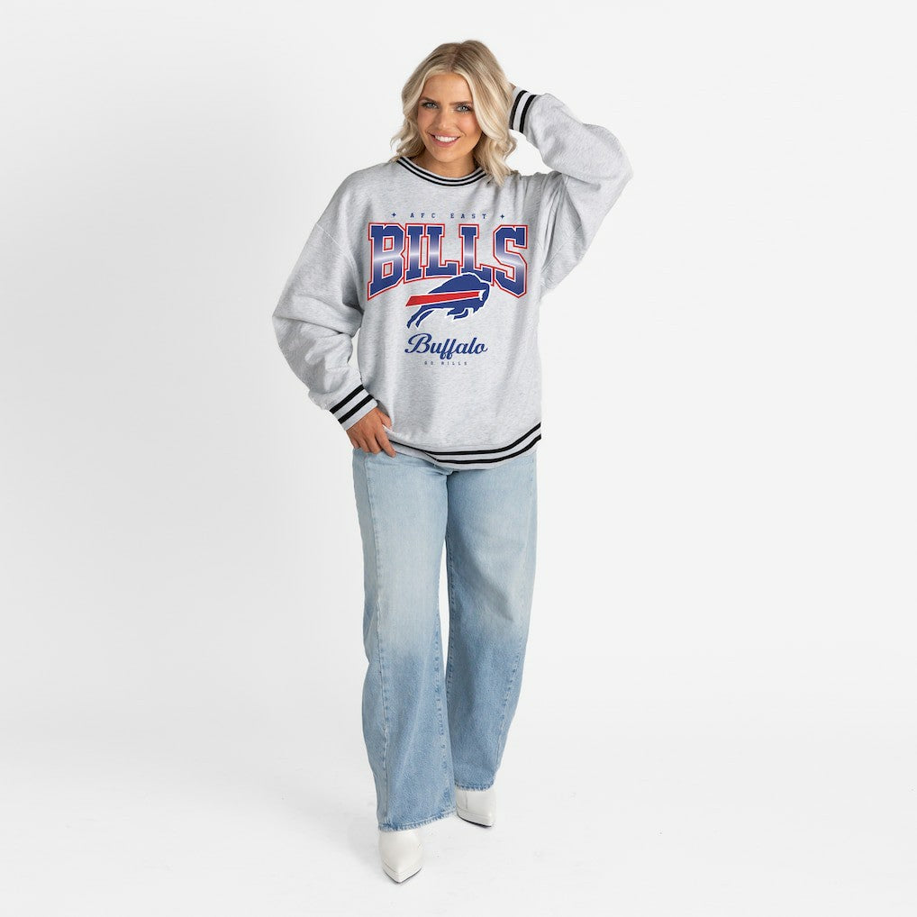 Buffalo Bills Gameday Couture Women's Oversized Gridiron Drive Ringer Stripe Sweatshirt - Ash/Black cheap