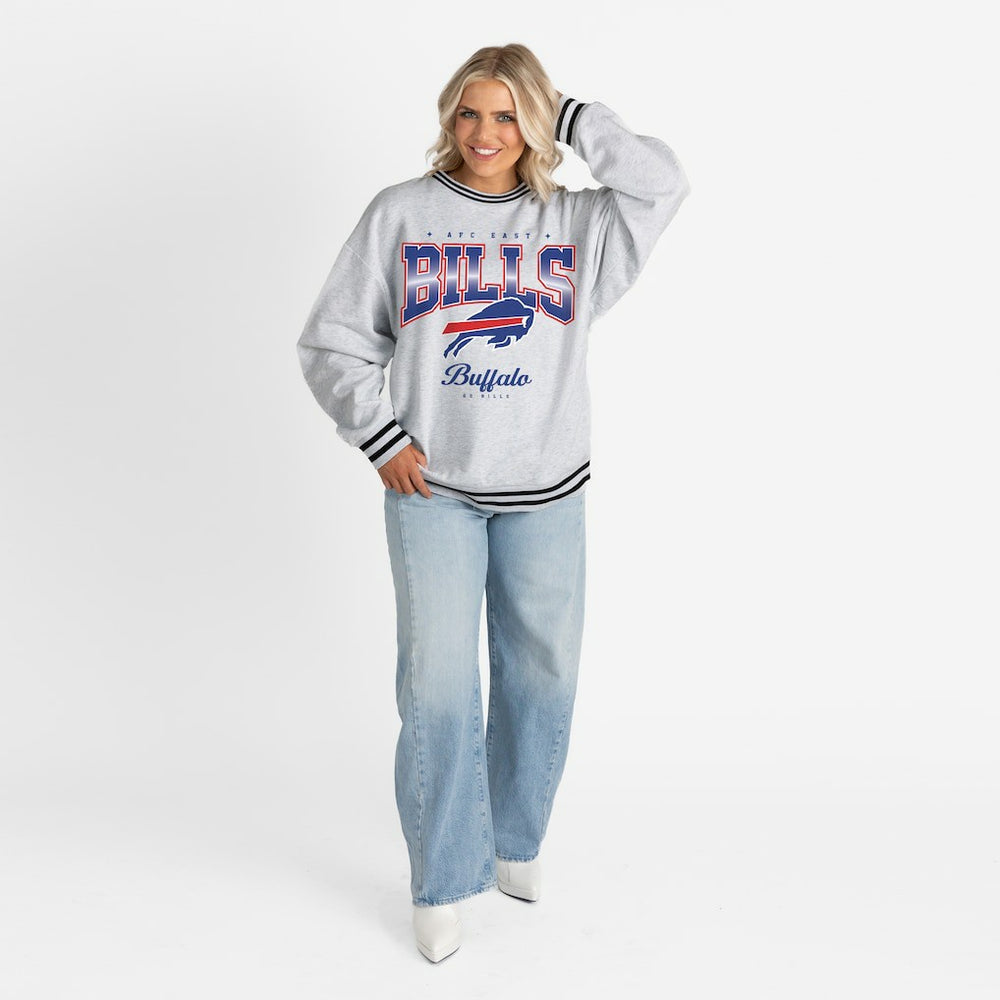 Buffalo Bills Gameday Couture Women's Oversized Gridiron Drive Ringer Stripe Sweatshirt - Ash/Black cheap