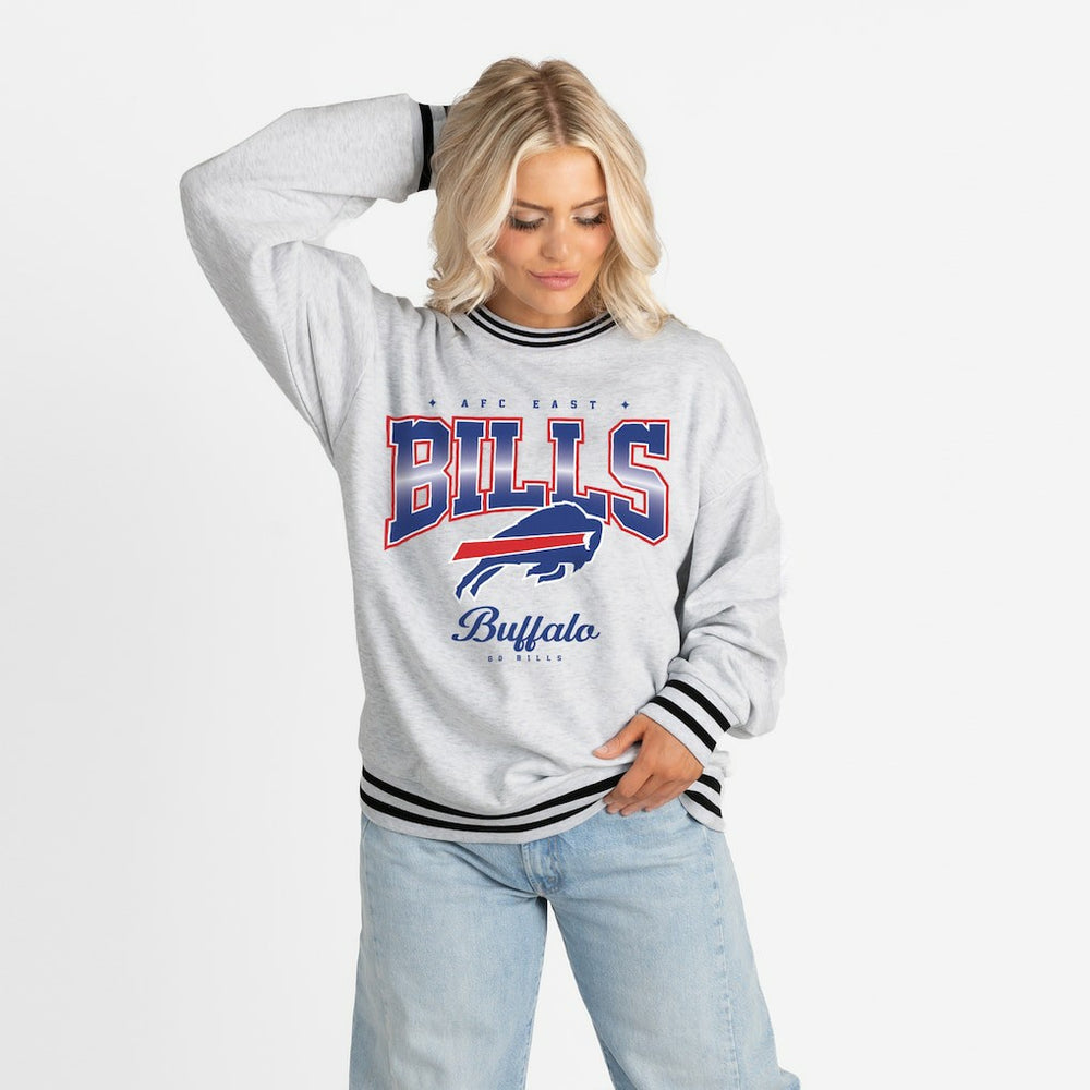 Buffalo Bills Gameday Couture Women's Oversized Gridiron Drive Ringer Stripe Sweatshirt - Ash/Black cheap