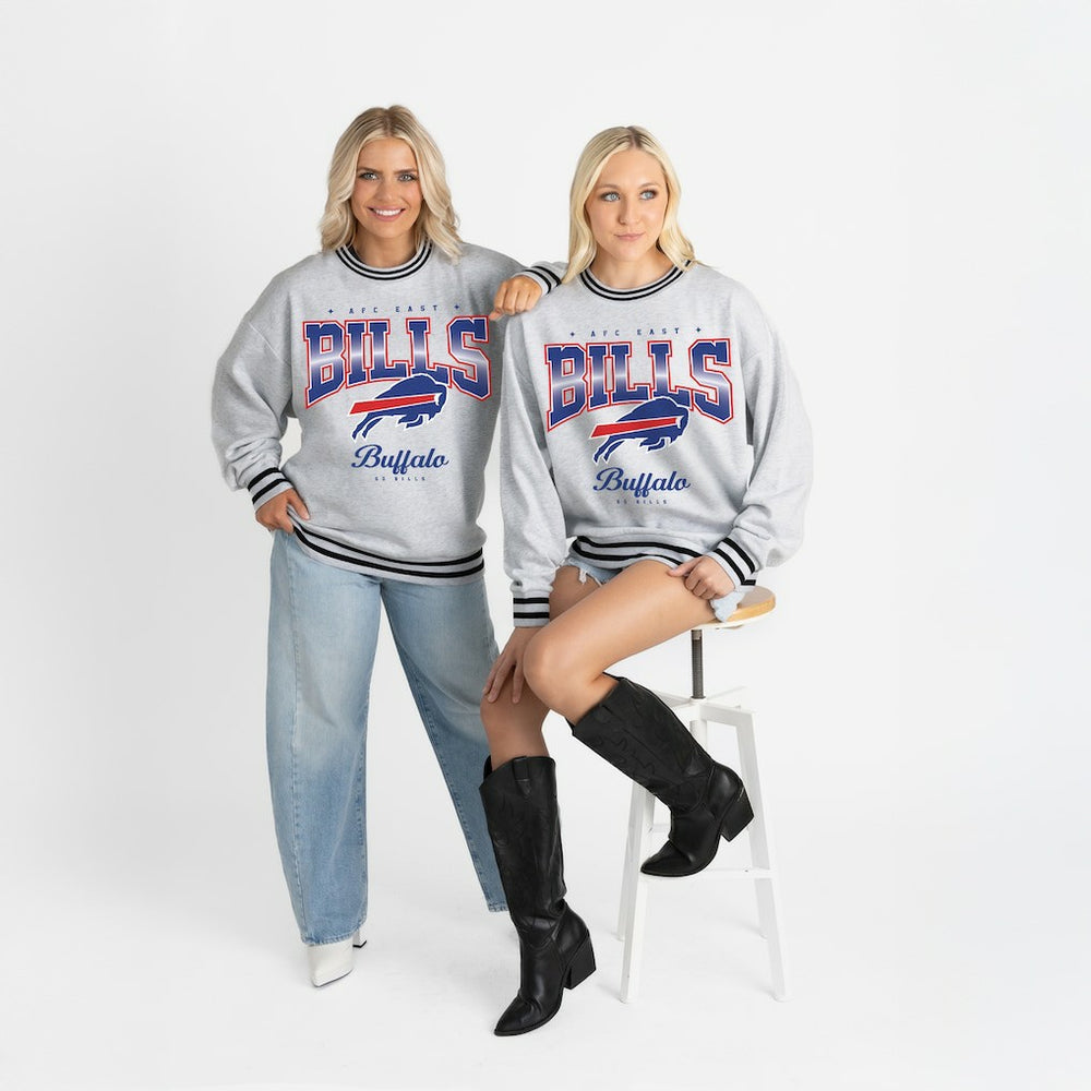 Buffalo Bills Gameday Couture Women's Oversized Gridiron Drive Ringer Stripe Sweatshirt - Ash/Black cheap