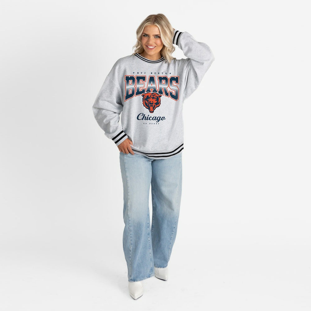 Chicago Bears Gameday Couture Women's Oversized Gridiron Drive Ringer Stripe Sweatshirt - Ash/Black cheap