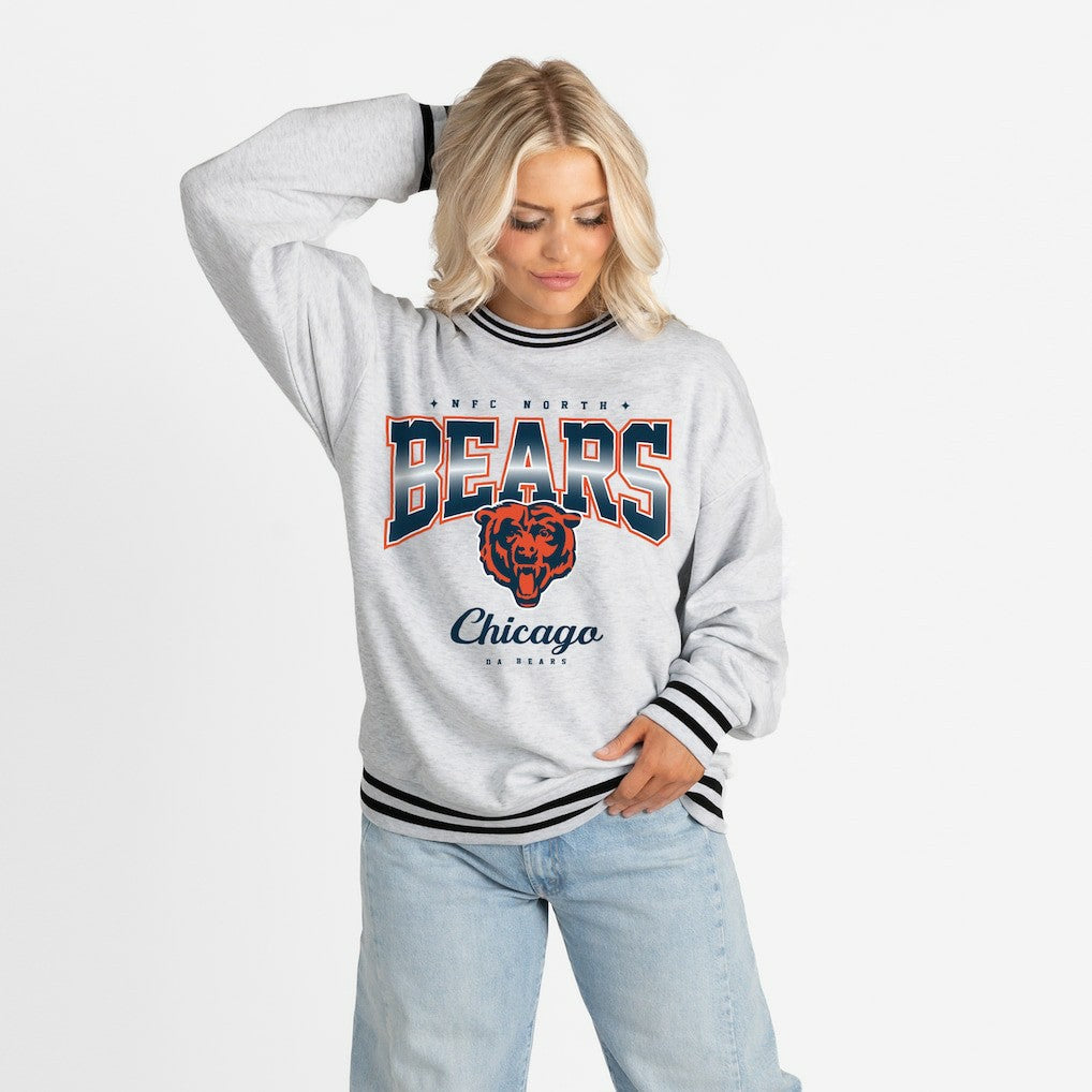 Chicago Bears Gameday Couture Women's Oversized Gridiron Drive Ringer Stripe Sweatshirt - Ash/Black cheap