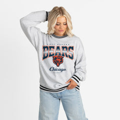 Chicago Bears Gameday Couture Women's Oversized Gridiron Drive Ringer Stripe Sweatshirt - Ash/Black cheap