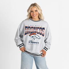 Denver Broncos Gameday Couture Women's Oversized Gridiron Drive Ringer Stripe Sweatshirt - Ash/Black discount