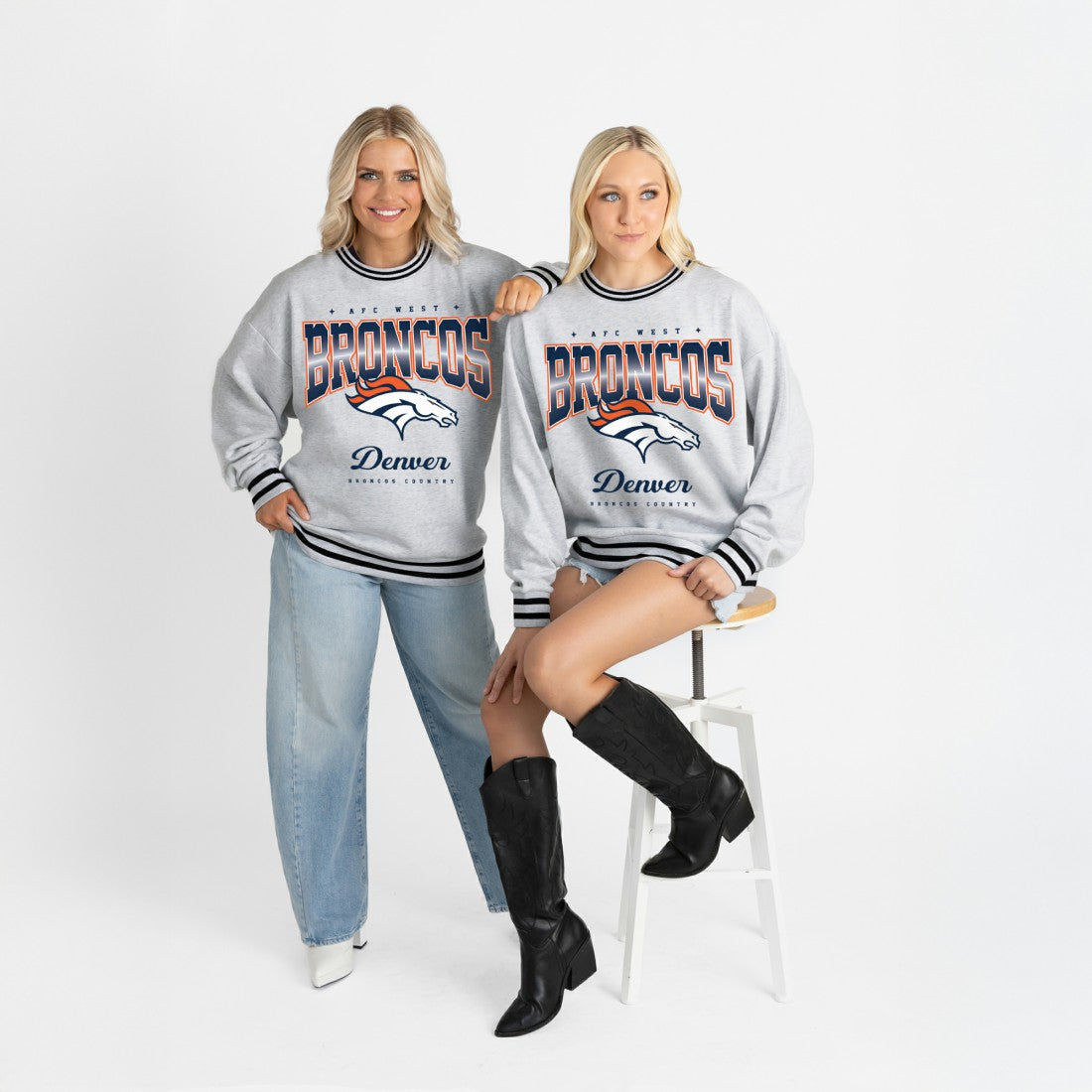 Denver Broncos Gameday Couture Women's Oversized Gridiron Drive Ringer Stripe Sweatshirt - Ash/Black discount