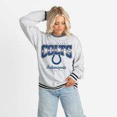 Indianapolis Colts Gameday Couture Women's Oversized Gridiron Drive Ringer Stripe Sweatshirt - Ash/Black discount