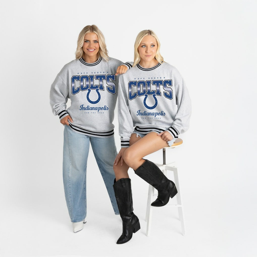 Indianapolis Colts Gameday Couture Women's Oversized Gridiron Drive Ringer Stripe Sweatshirt - Ash/Black discount