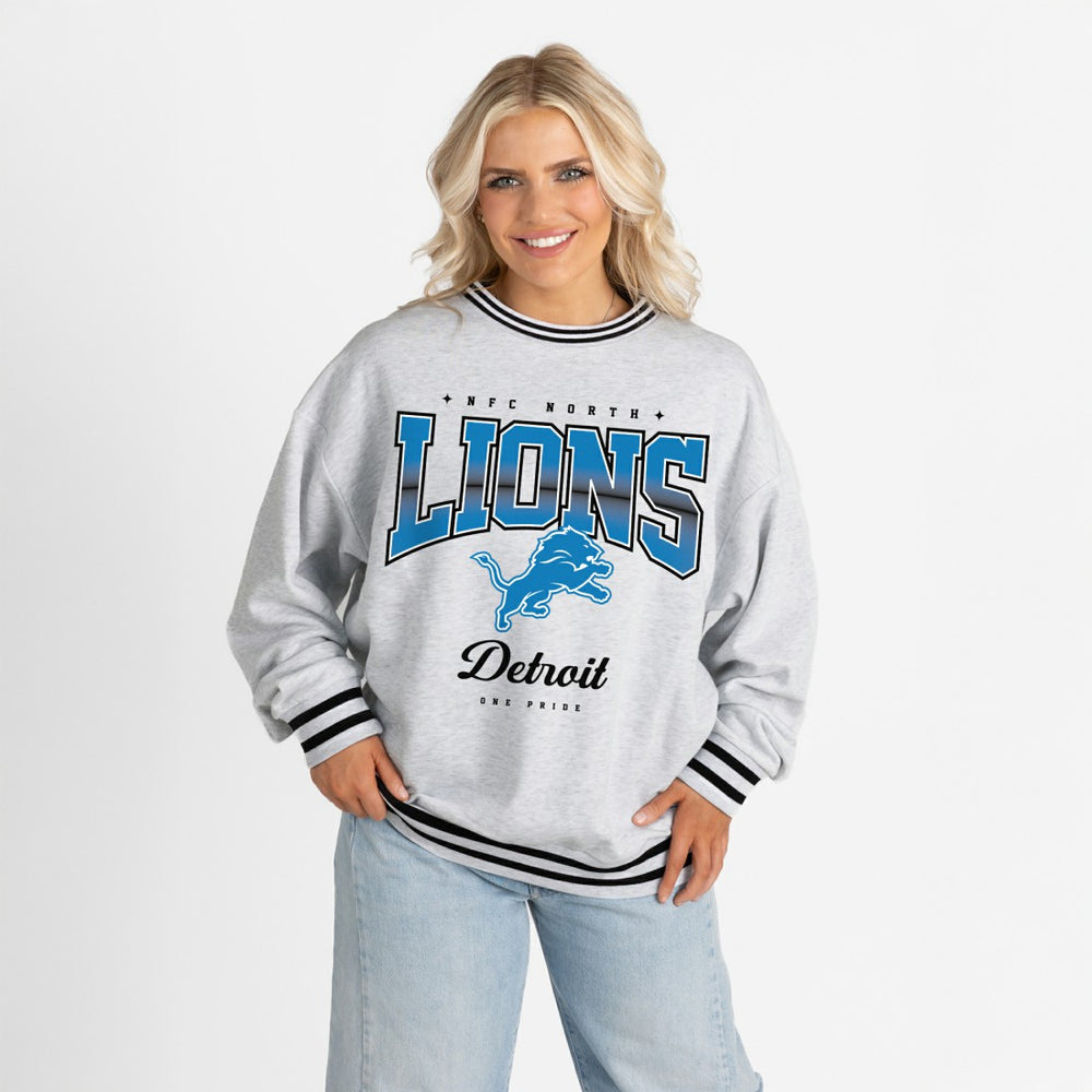 Detroit Lions Gameday Couture Women's Oversized Gridiron Drive Ringer Stripe Sweatshirt - Ash/Black online