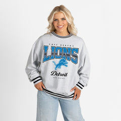 Detroit Lions Gameday Couture Women's Oversized Gridiron Drive Ringer Stripe Sweatshirt - Ash/Black online