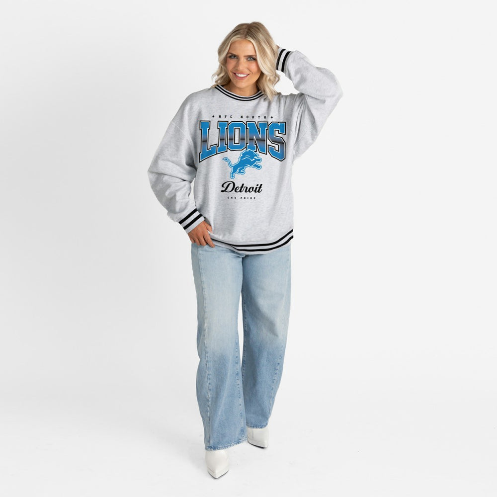 Detroit Lions Gameday Couture Women's Oversized Gridiron Drive Ringer Stripe Sweatshirt - Ash/Black online