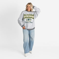 Green Bay Packers Gameday Couture Women's Oversized Gridiron Drive Ringer Stripe Sweatshirt - Ash/Black on sale
