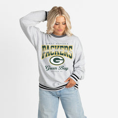 Green Bay Packers Gameday Couture Women's Oversized Gridiron Drive Ringer Stripe Sweatshirt - Ash/Black on sale