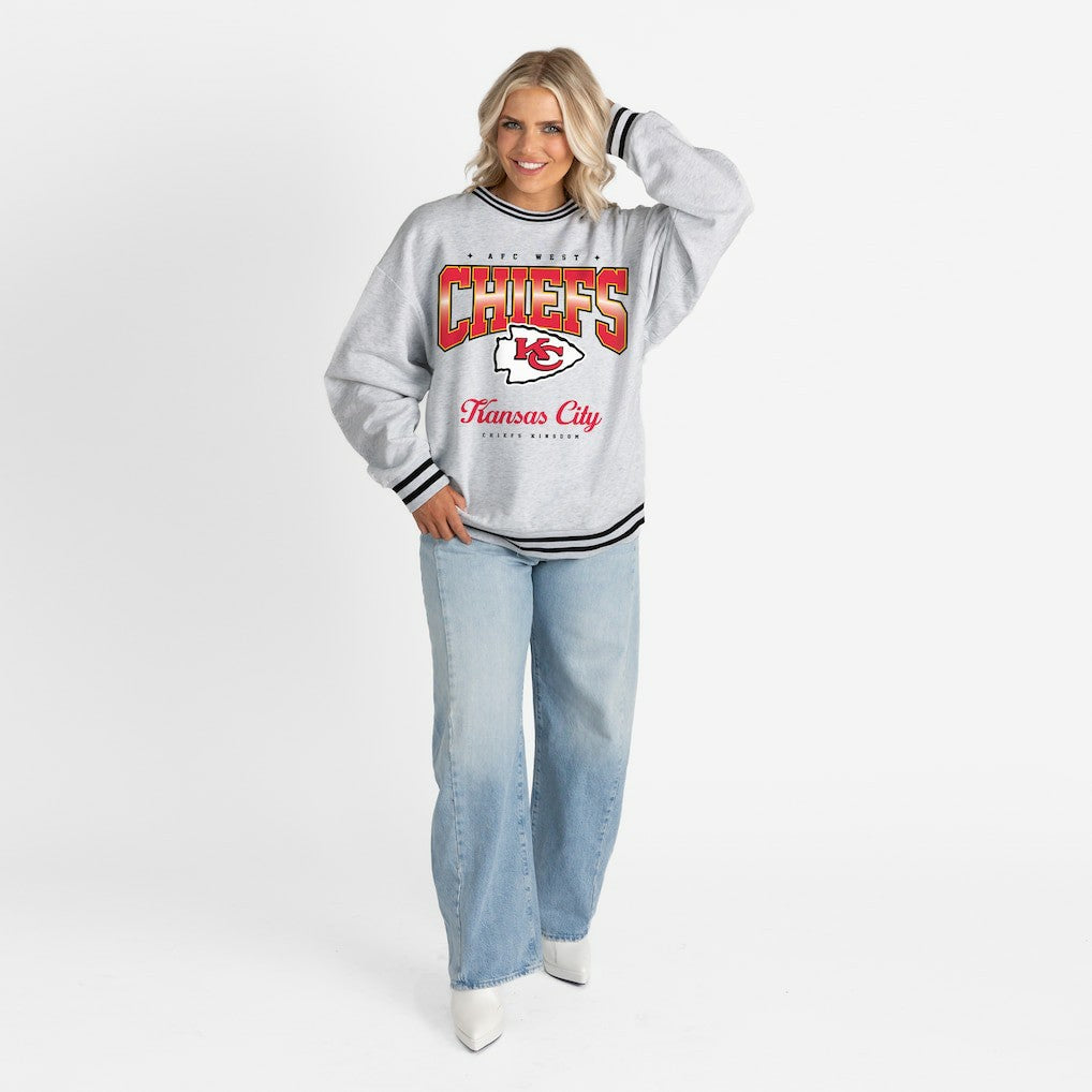Kansas City Chiefs Gameday Couture Women's Oversized Gridiron Drive Ringer Stripe Sweatshirt - Ash/Black outlet