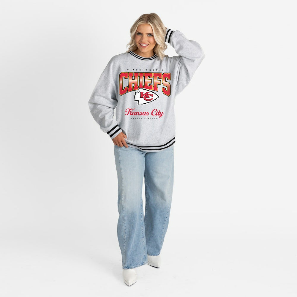 Kansas City Chiefs Gameday Couture Women's Oversized Gridiron Drive Ringer Stripe Sweatshirt - Ash/Black outlet