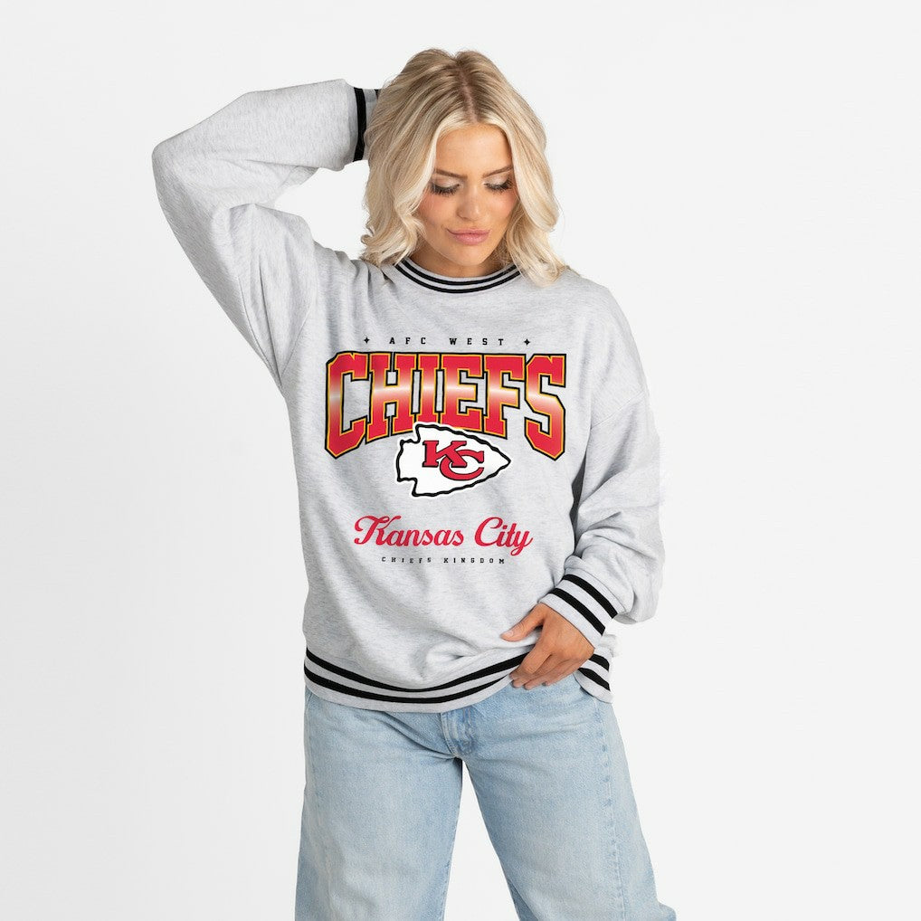 Kansas City Chiefs Gameday Couture Women's Oversized Gridiron Drive Ringer Stripe Sweatshirt - Ash/Black outlet