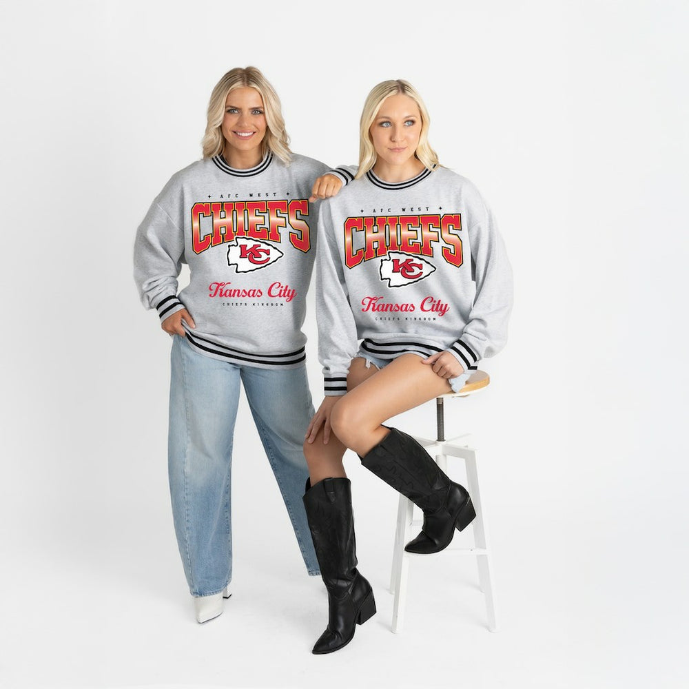 Kansas City Chiefs Gameday Couture Women's Oversized Gridiron Drive Ringer Stripe Sweatshirt - Ash/Black outlet