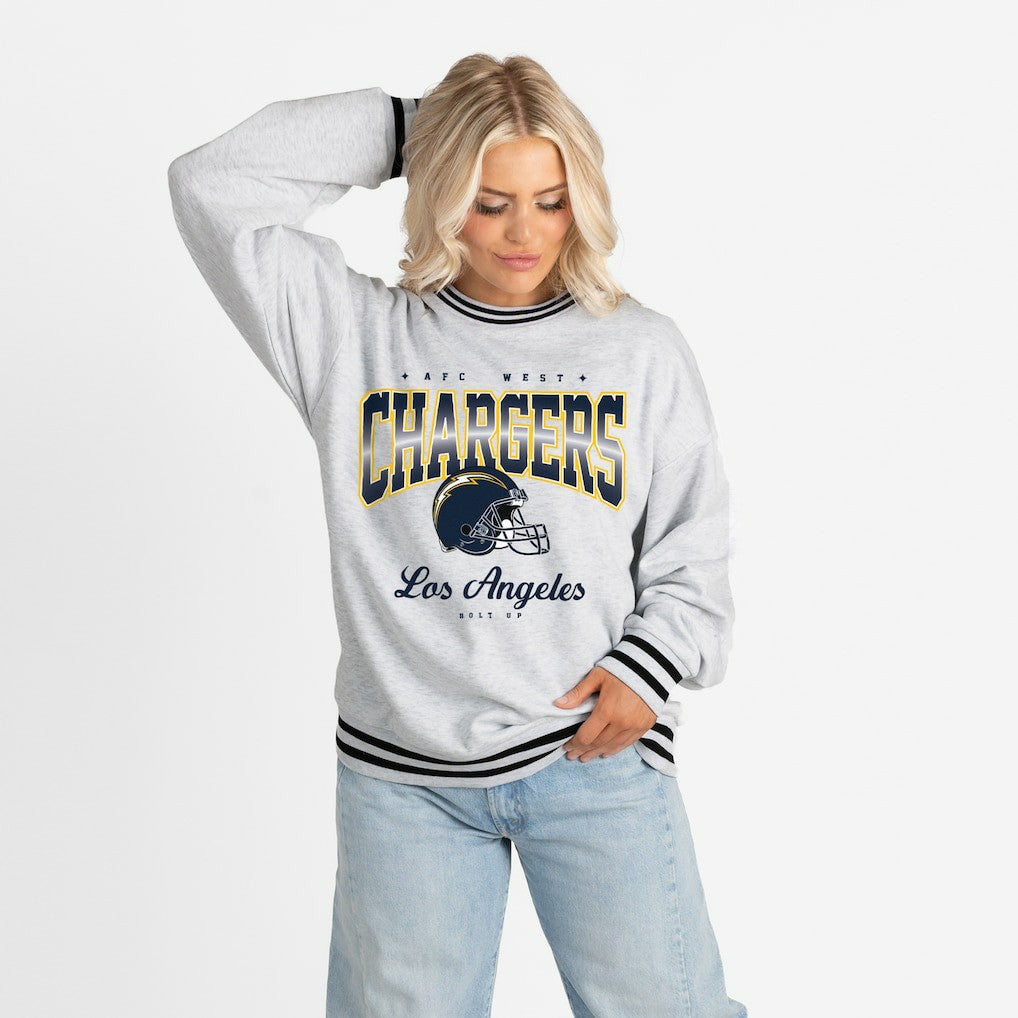 Los Angeles Chargers Gameday Couture Women's Oversized Gridiron Drive Ringer Stripe Sweatshirt - Ash/Black cheap