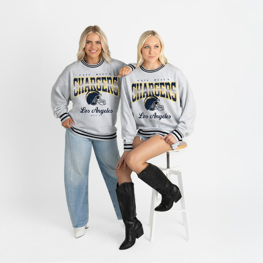 Los Angeles Chargers Gameday Couture Women's Oversized Gridiron Drive Ringer Stripe Sweatshirt - Ash/Black cheap