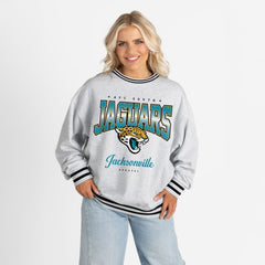 Jacksonville Jaguars Gameday Couture Women's Oversized Gridiron Drive Ringer Stripe Sweatshirt - Ash/Black online