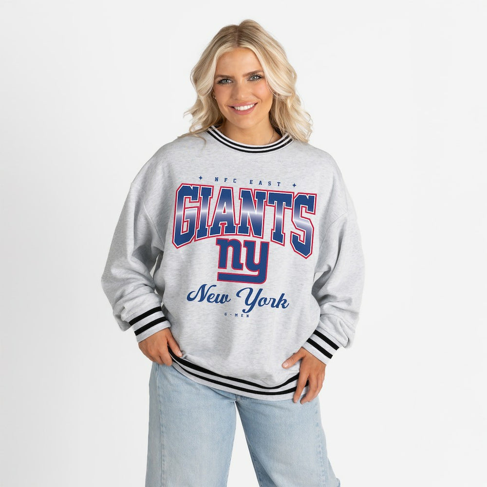 New York Giants Gameday Couture Women's Oversized Gridiron Drive Ringer Stripe Sweatshirt - Ash/Black online