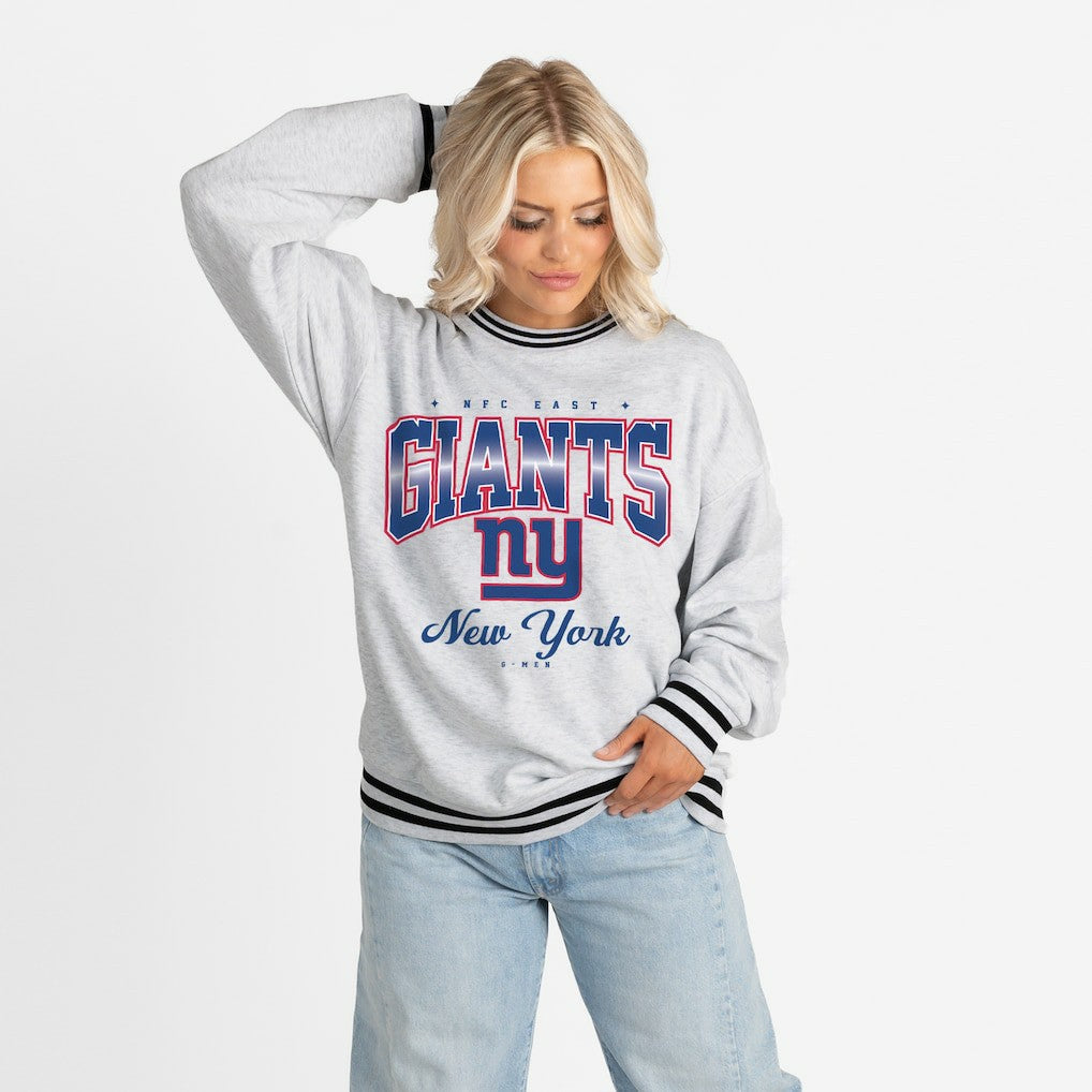 New York Giants Gameday Couture Women's Oversized Gridiron Drive Ringer Stripe Sweatshirt - Ash/Black online