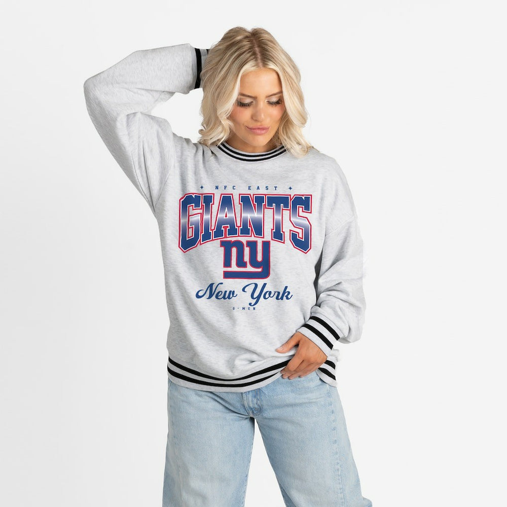 New York Giants Gameday Couture Women's Oversized Gridiron Drive Ringer Stripe Sweatshirt - Ash/Black online