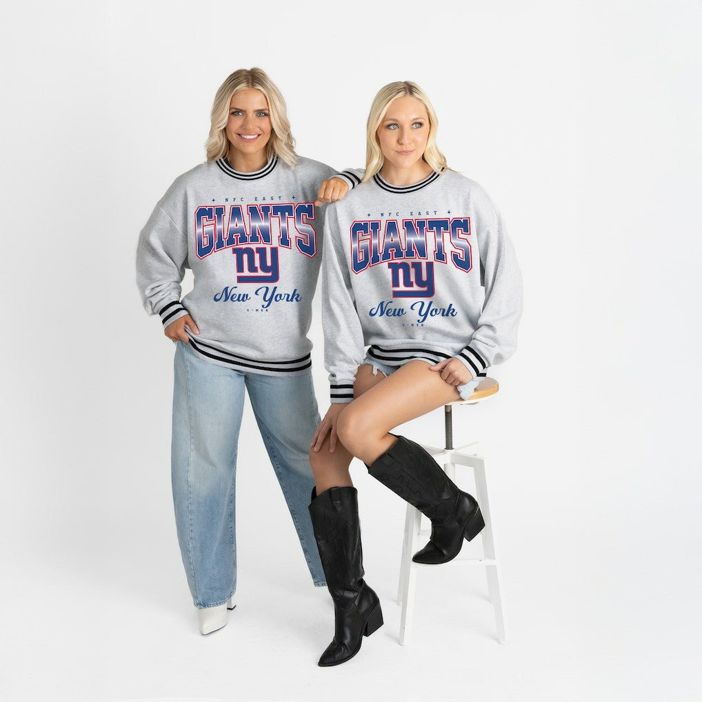 New York Giants Gameday Couture Women's Oversized Gridiron Drive Ringer Stripe Sweatshirt - Ash/Black online