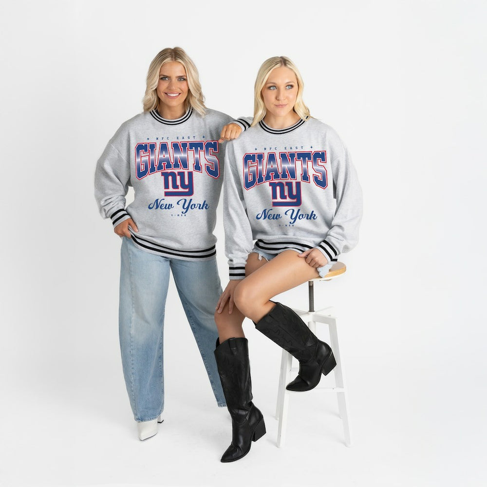 New York Giants Gameday Couture Women's Oversized Gridiron Drive Ringer Stripe Sweatshirt - Ash/Black online