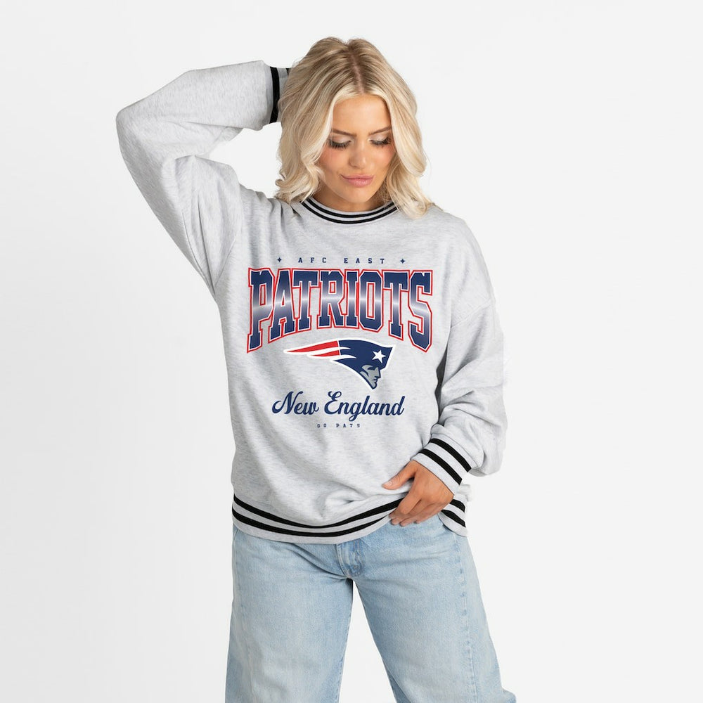 New England Patriots Gameday Couture Women's Oversized Gridiron Drive Ringer Stripe Sweatshirt - Ash/Black outlet