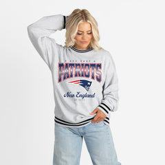New England Patriots Gameday Couture Women's Oversized Gridiron Drive Ringer Stripe Sweatshirt - Ash/Black outlet