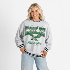 Philadelphia Eagles Gameday Couture Women's Oversized Gridiron Drive Ringer Stripe Sweatshirt - Ash/Black outlet