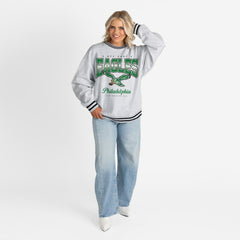 Philadelphia Eagles Gameday Couture Women's Oversized Gridiron Drive Ringer Stripe Sweatshirt - Ash/Black outlet