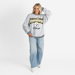 Pittsburgh Steelers Gameday Couture Women's Oversized Gridiron Drive Ringer Stripe Sweatshirt - Ash/Black discount