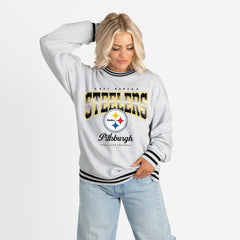 Pittsburgh Steelers Gameday Couture Women's Oversized Gridiron Drive Ringer Stripe Sweatshirt - Ash/Black discount