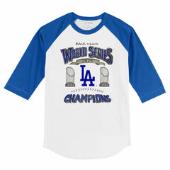 Los Angeles Dodgers Tiny Turnip Youth 2025 World Series Champions 3/4-Sleeve Raglan Baseball T-Shirt - White/Royal