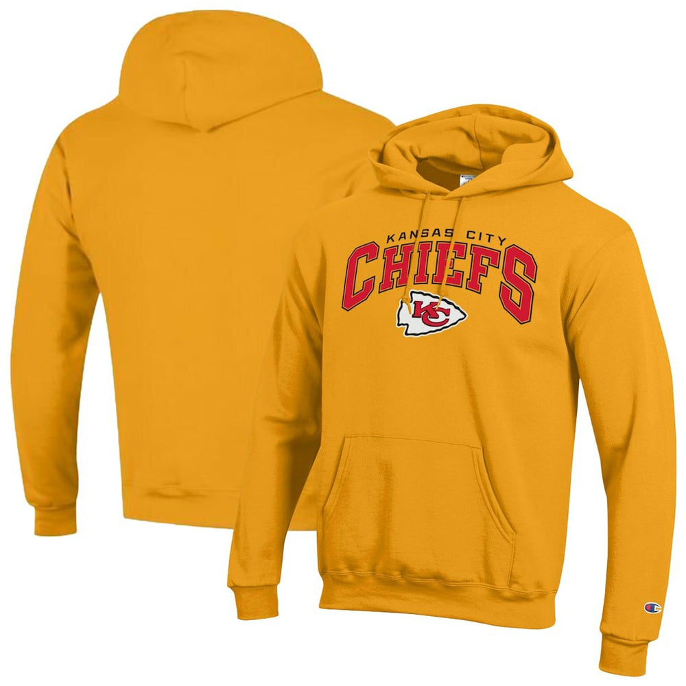 Kansas City Chiefs Champion Powerblend Arch over Logo Hoodie - Gold discount