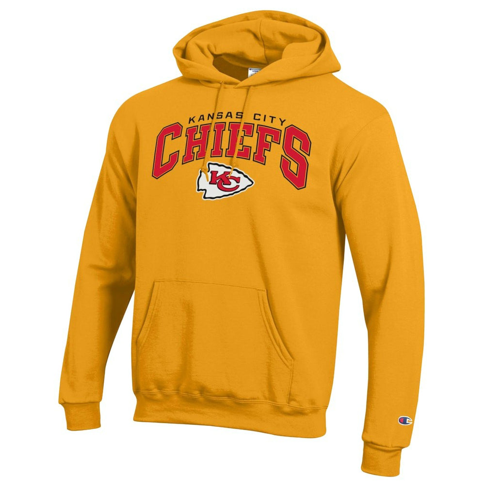 Kansas City Chiefs Champion Powerblend Arch over Logo Hoodie - Gold discount