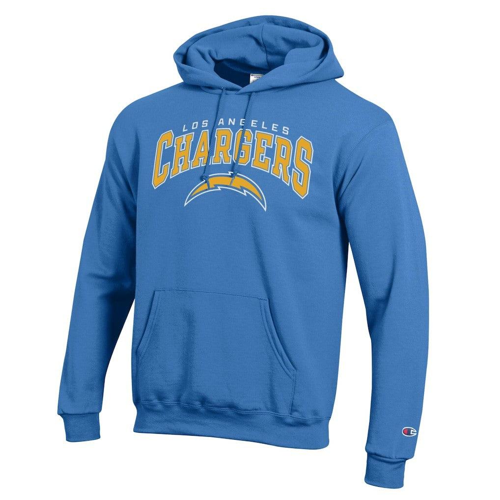 Los Angeles Chargers Champion Powerblend Arch over Logo Hoodie - Powder Blue sale