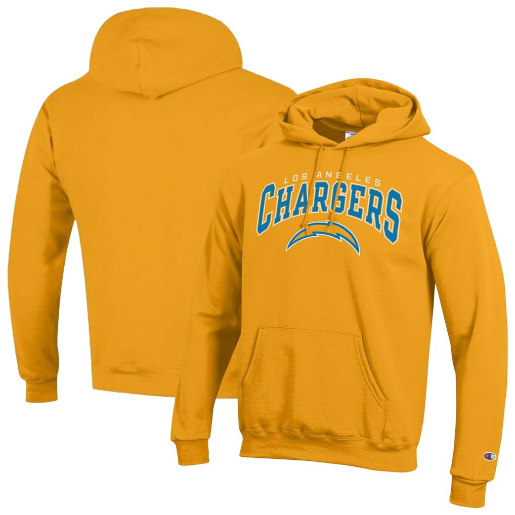 Los Angeles Chargers Champion Powerblend Arch over Logo Hoodie - Gold for sale