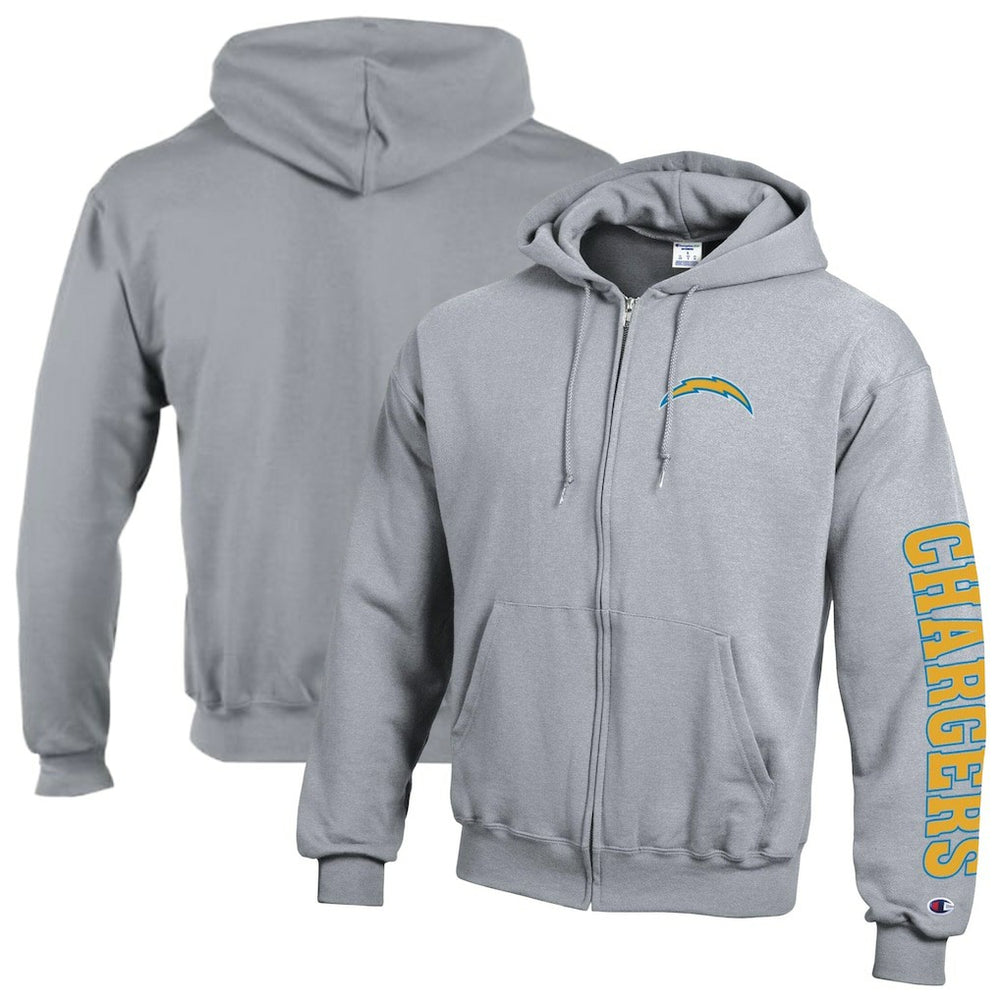 Los Angeles Chargers Champion Powerblend Fleece Full-Zip Hoodie - Heather Gray on sale