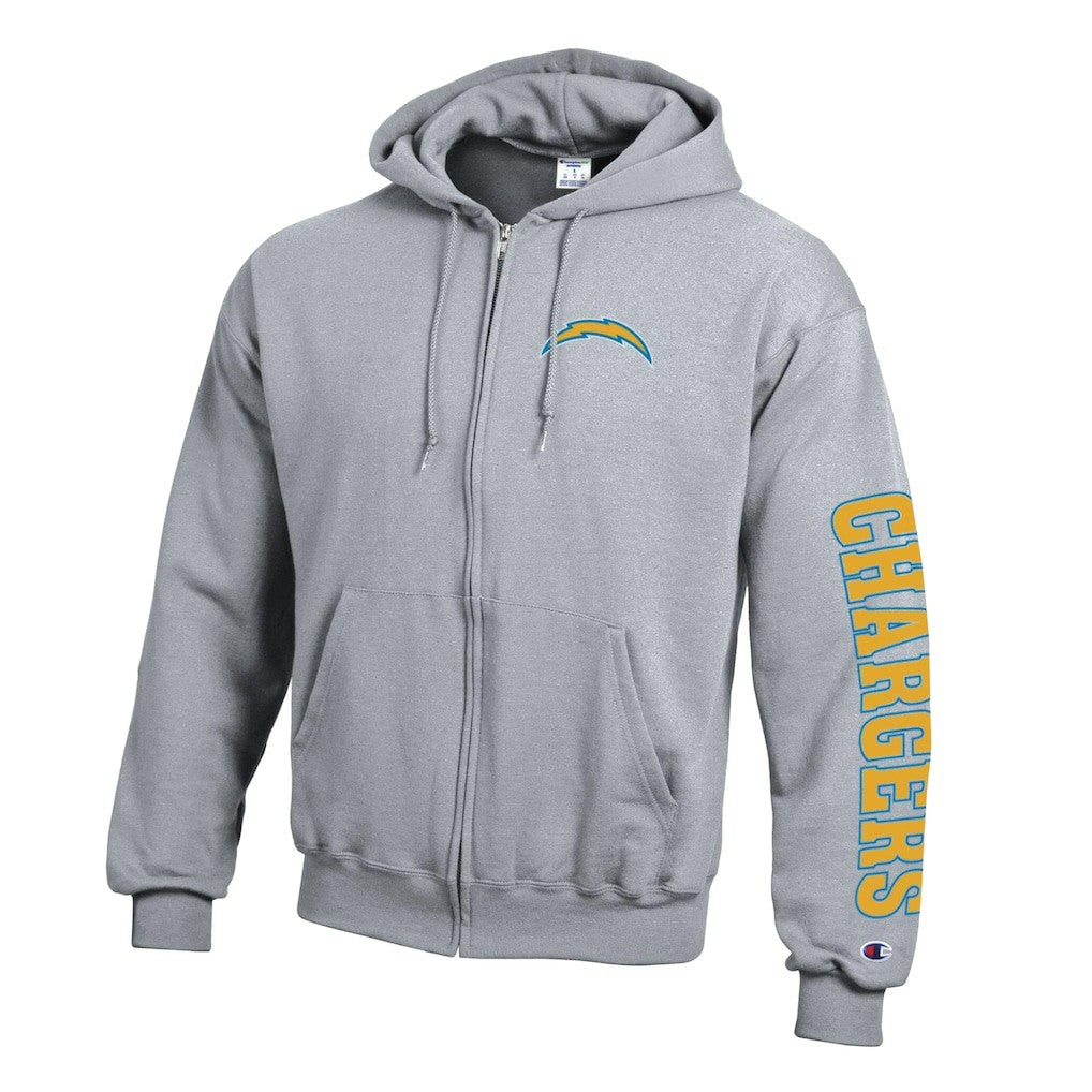 Los Angeles Chargers Champion Powerblend Fleece Full-Zip Hoodie - Heather Gray on sale