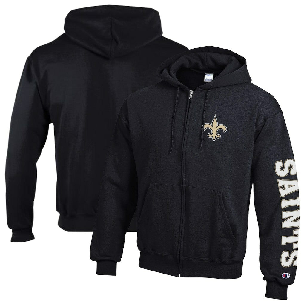 New Orleans Saints Champion Powerblend Fleece Full-Zip Hoodie - Black on sale