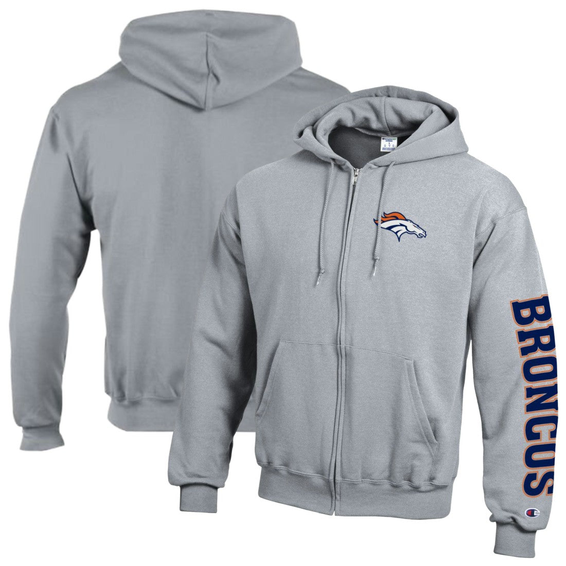 Denver Broncos Champion Powerblend Fleece Full-Zip Hoodie - Heather Gray outlet
