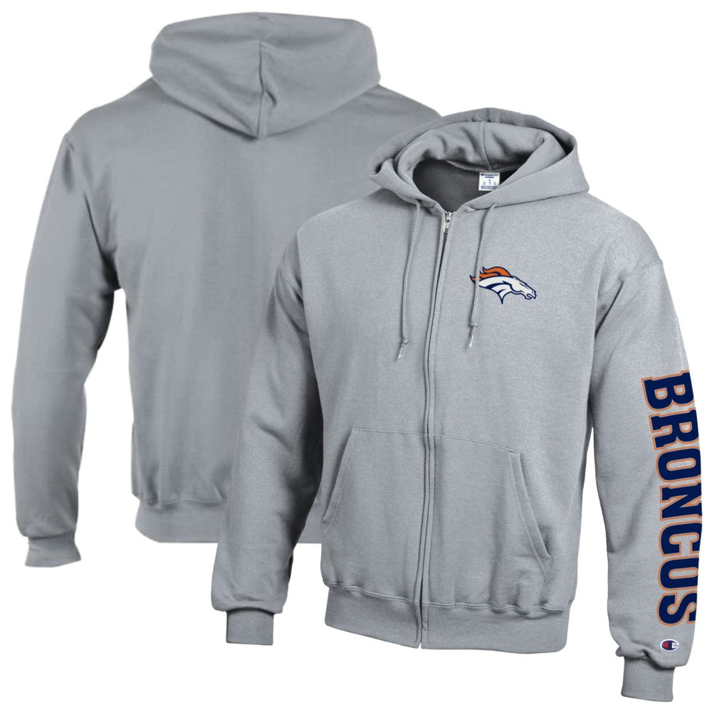 Denver Broncos Champion Powerblend Fleece Full-Zip Hoodie - Heather Gray outlet
