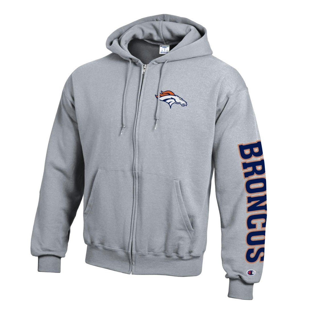Denver Broncos Champion Powerblend Fleece Full-Zip Hoodie - Heather Gray outlet