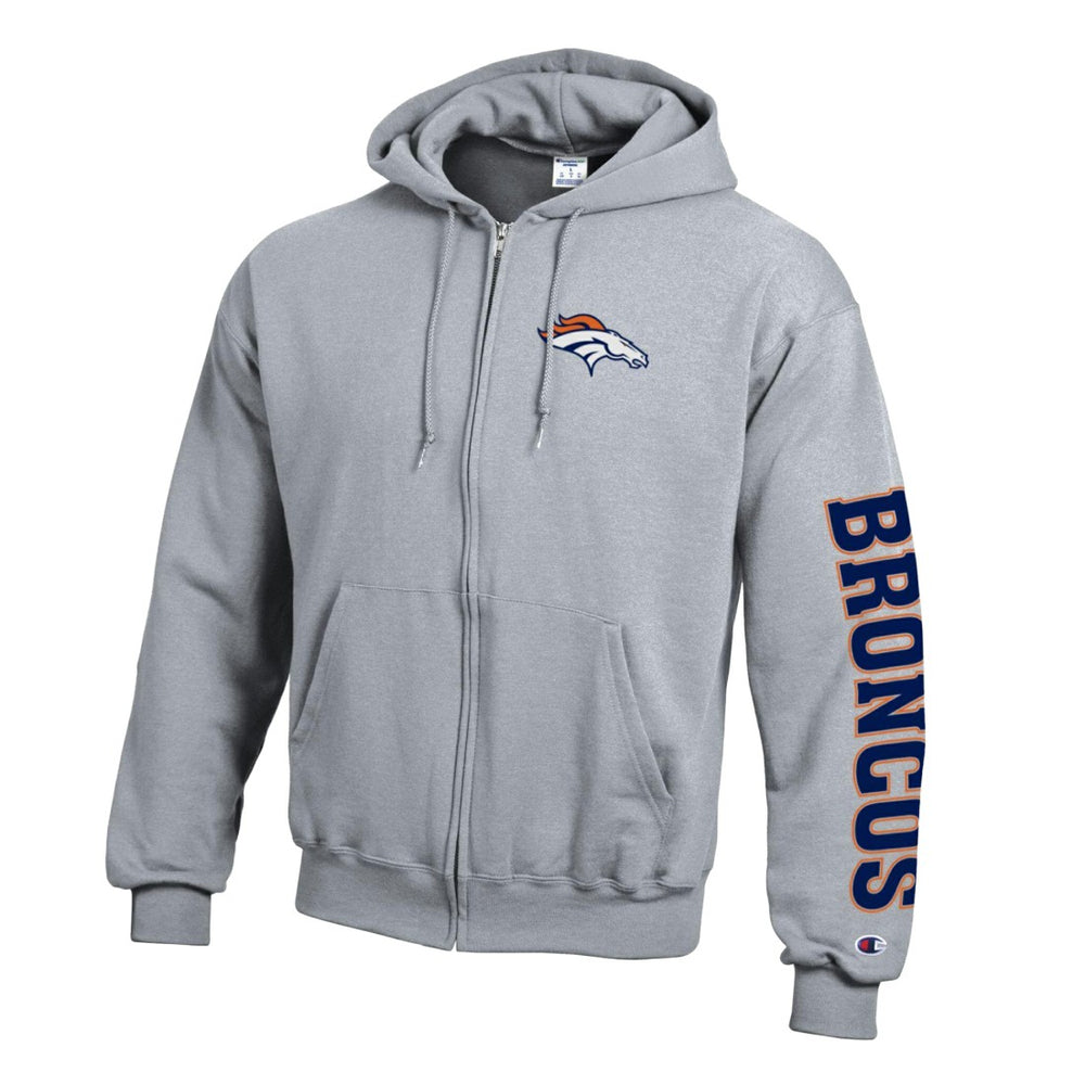 Denver Broncos Champion Powerblend Fleece Full-Zip Hoodie - Heather Gray outlet