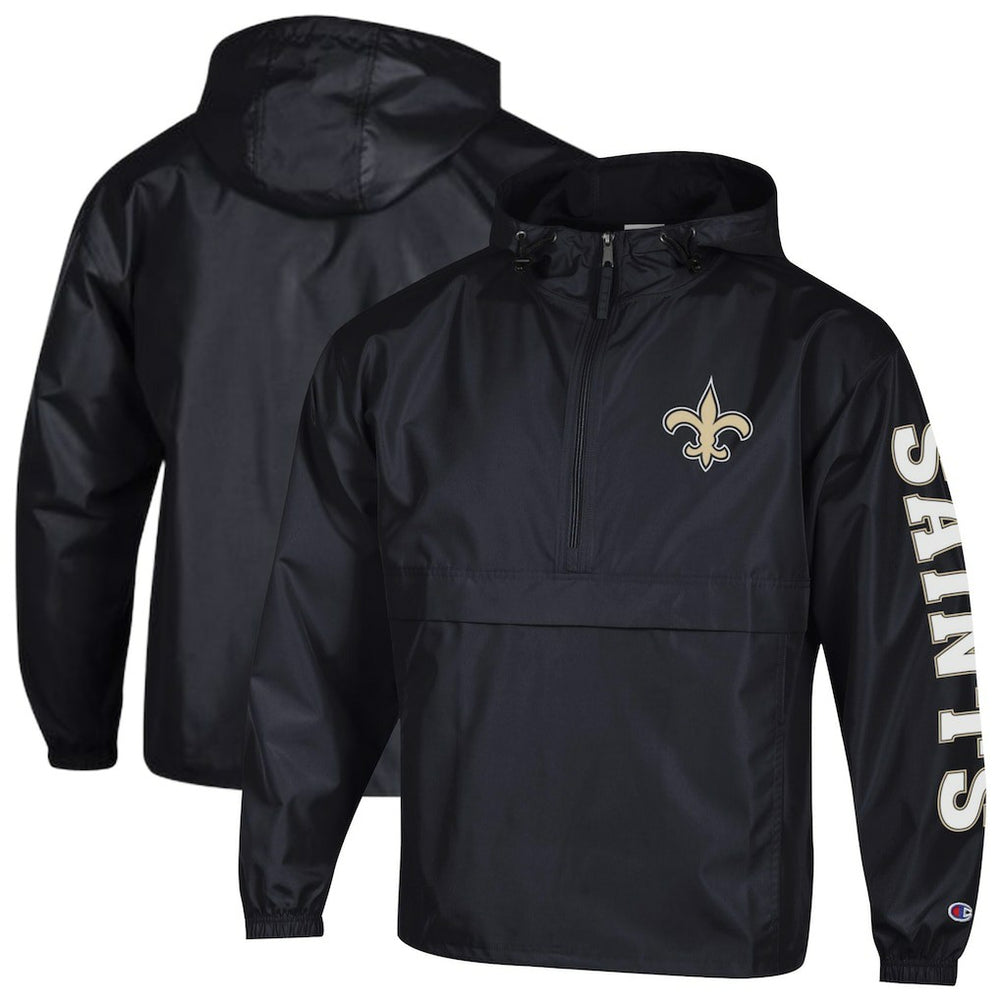 New Orleans Saints Champion Packable Windbreaker Half-Zip Jacket - Black discount