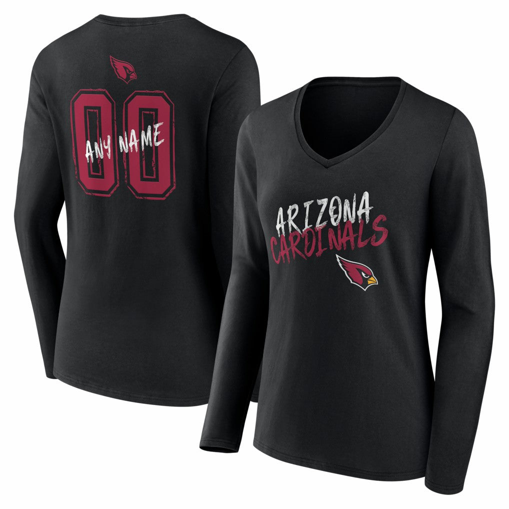 Arizona Cardinals Women's Hustle Personalized Name & Number Long Sleeve V-Neck T-Shirt - Black discount