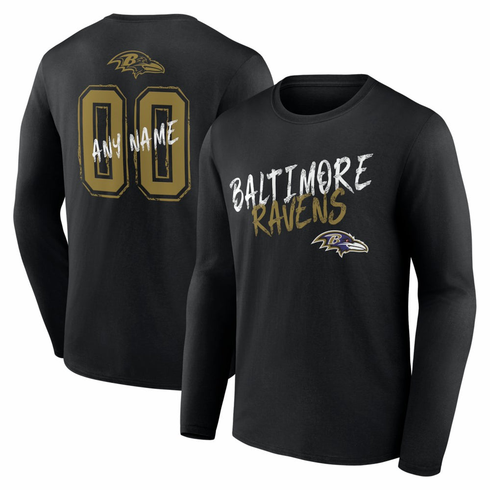 Baltimore Ravens Hustle Personalized Name & Number Long Sleeve T-Shirt - Black outlet